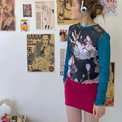 90s Mesh Long Sleeve Blouse for Women