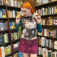 90s Mesh Long Sleeve Blouse for Women