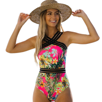 Thumbnail for Floral Printed Padded One Piece Swimsuit - Fucsia / S -