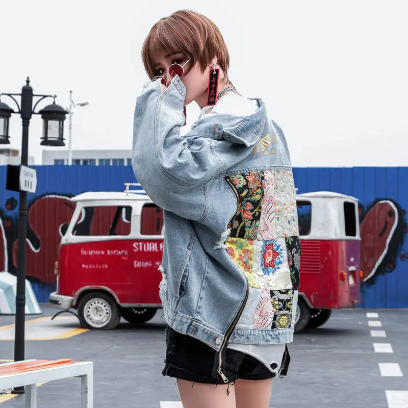 Flowers Patchwork Denim Jacket