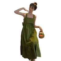 Thumbnail for Kawaii Sleeveless Bow Knot Backless Dress - Green / M -
