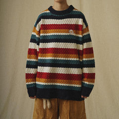 Retro Rainbow Striped Knitted Sweater