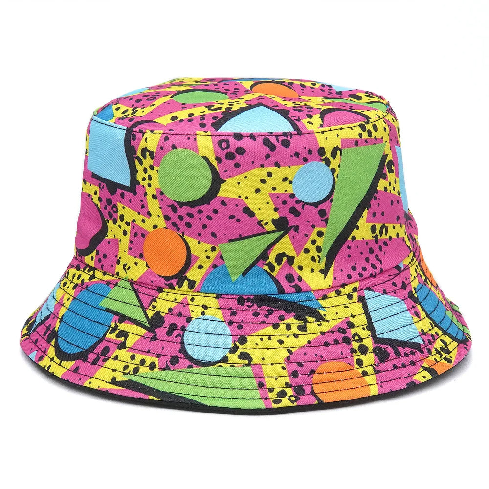 Reversible Bucket Hats With Geometric Graffiti Print