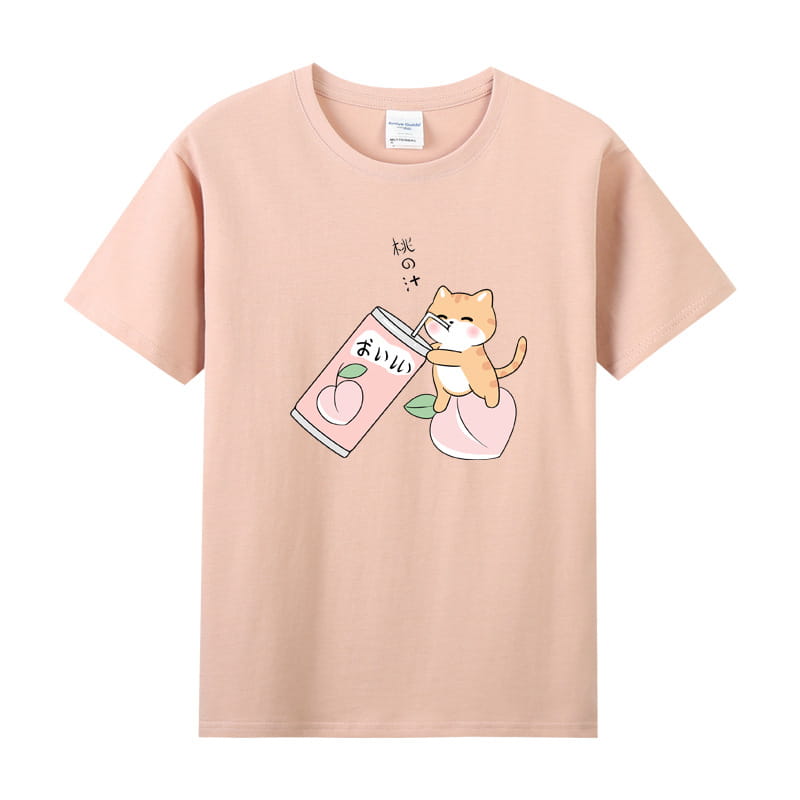 Cute Cat & Peach Juice T-shirt