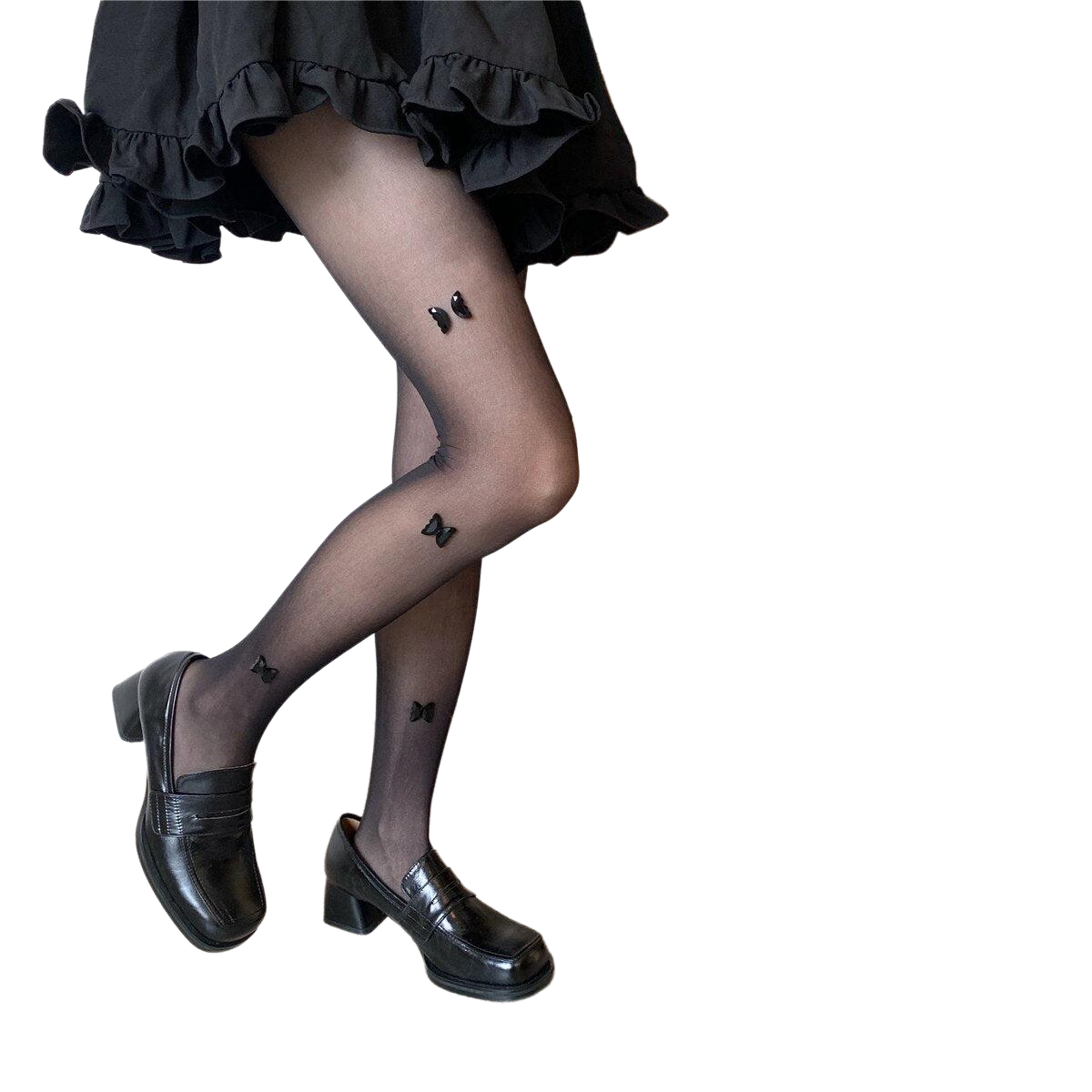Pink Butterfly Silk Pantyhose - Black / within 170cm65kg