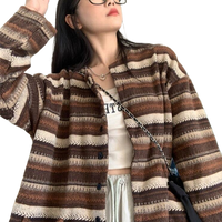Thumbnail for Oversize Striped Cardigan - Brown / O