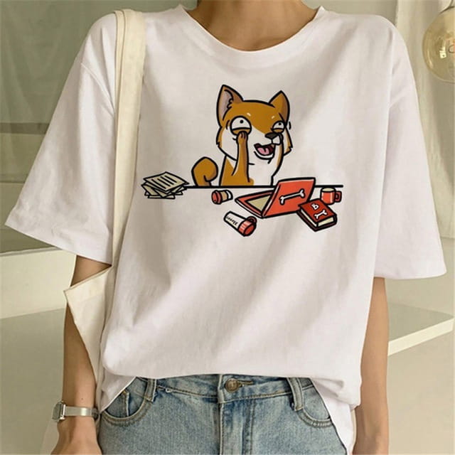 Cute Shiba Inu Print Oversized T-shirt