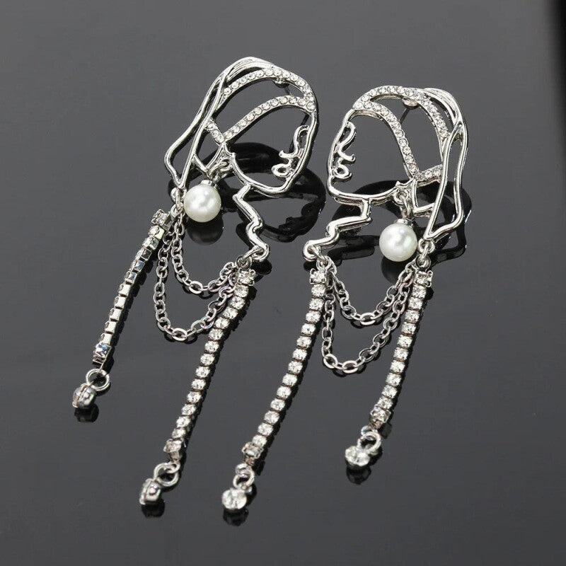 Woman Pearl Crystal Earrings