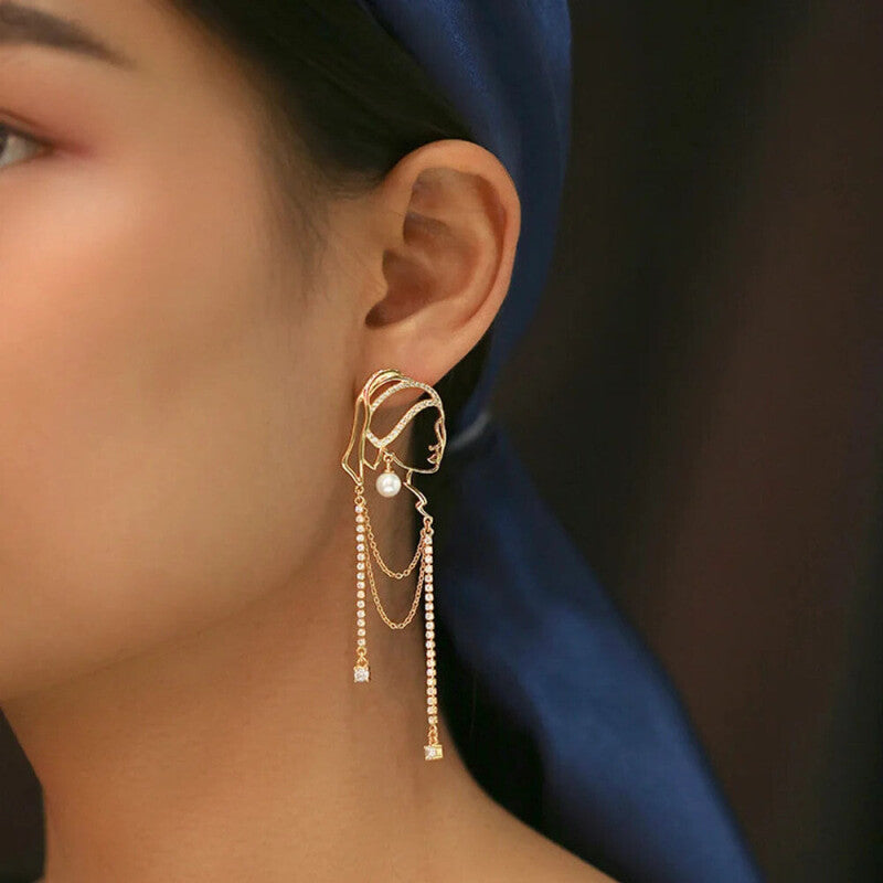 Woman Pearl Crystal Earrings