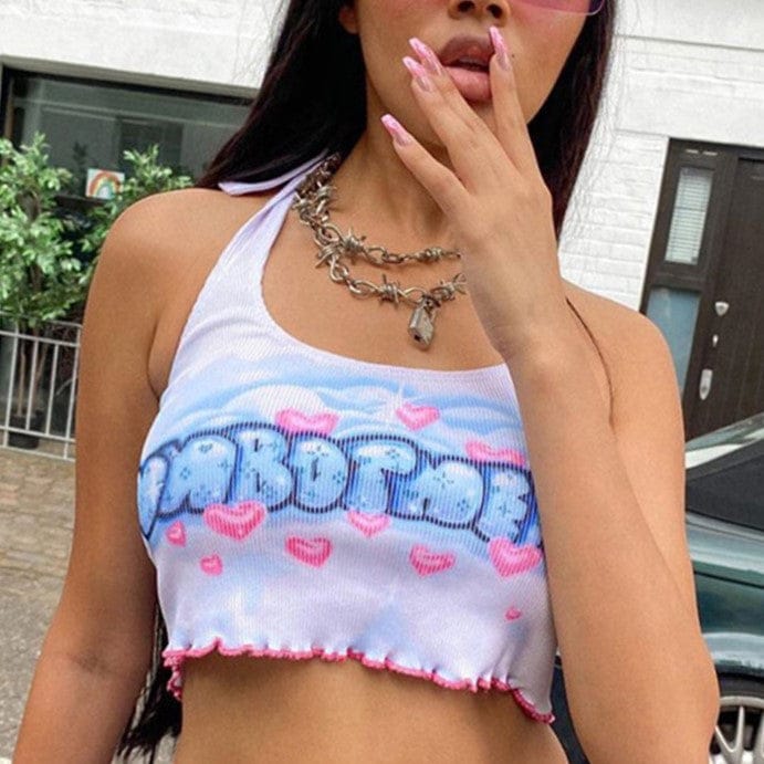 E-Girl-Crop-Tops mit Grafik- und Buchstabendruck