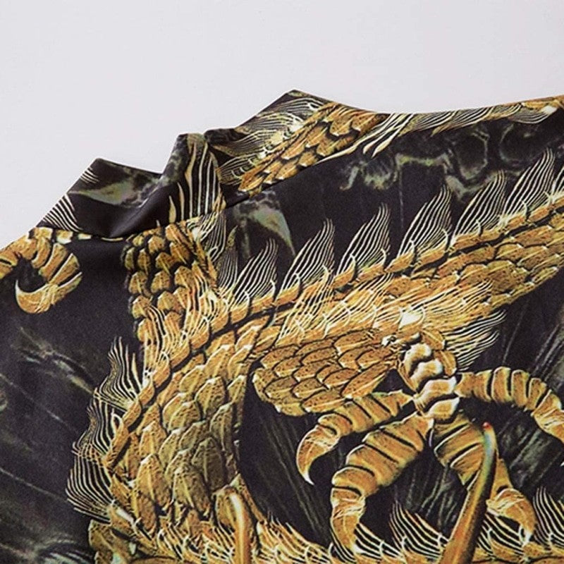 Gold Dragon 3/4 Sleeve Kimono - KIMONO
