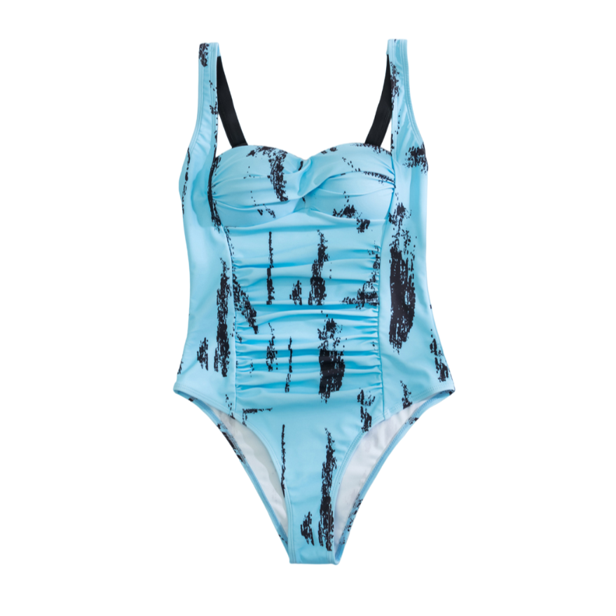 Printed Sling One-Piece Swimsuit - Light Blue / S -