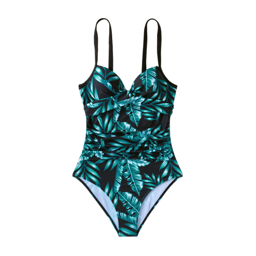 Printed Sling One-Piece Swimsuit - Black Blue / S -