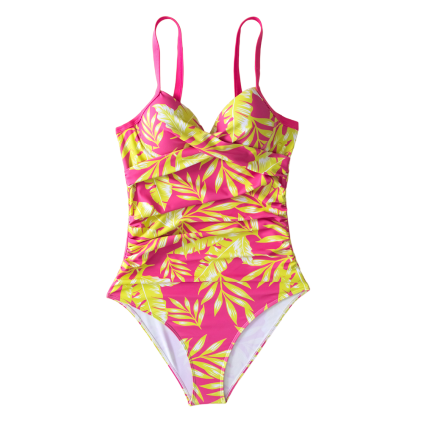 Printed Sling One-Piece Swimsuit - Pink Yellow / S -