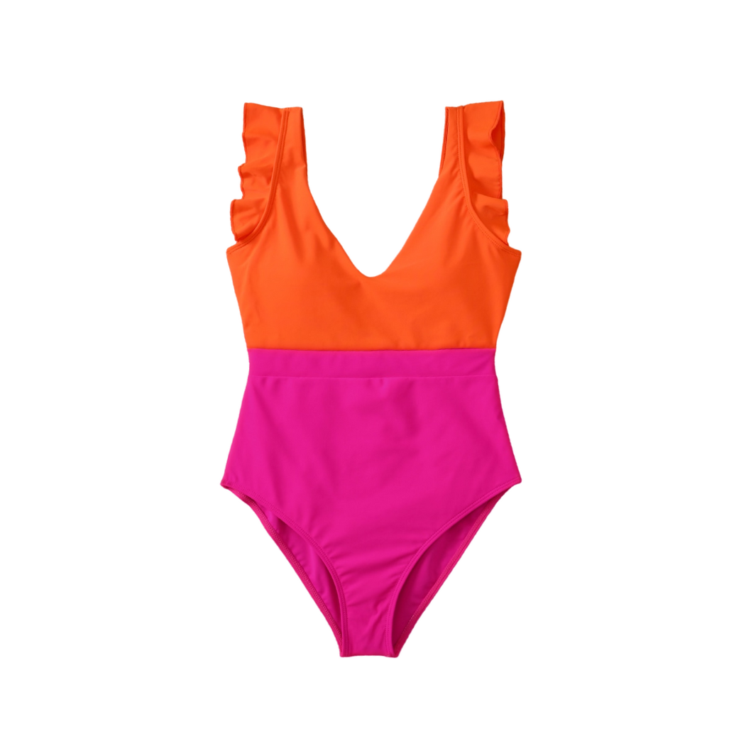 Ruffle One-Piece Swimsuit - Orange / S - Swimsuits