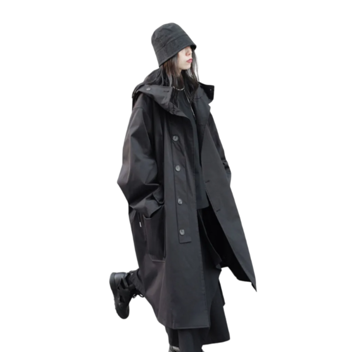 Hooded Black Trench Coat