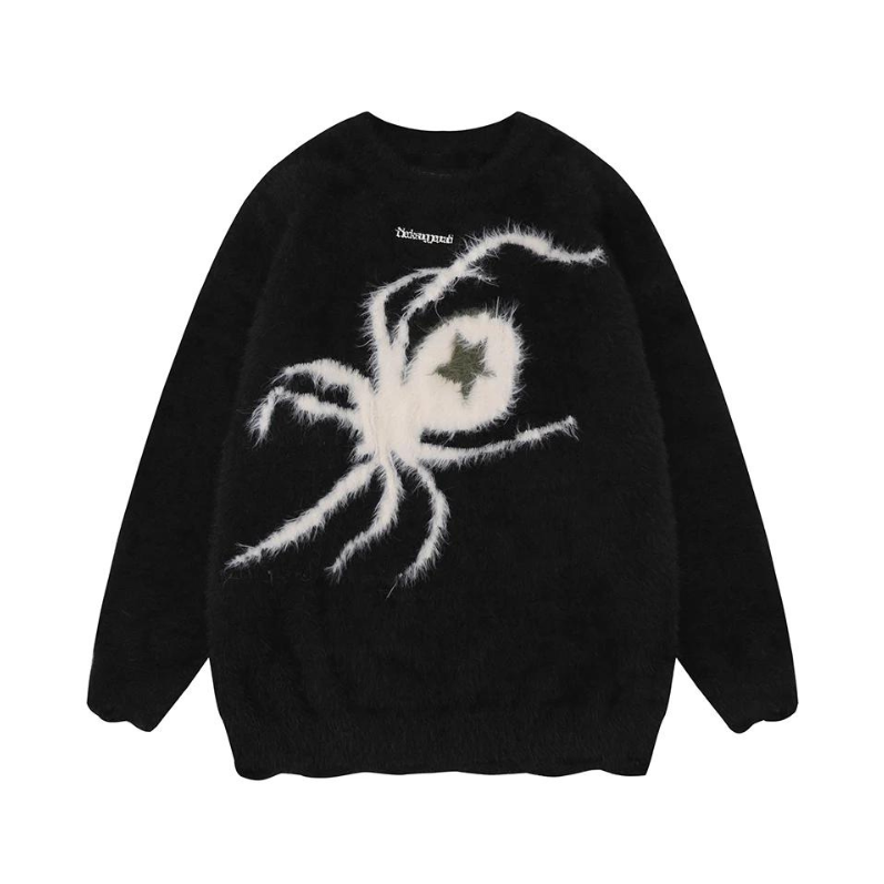 Harajuku Casual Spider Printed Streetwear Knit Sweater