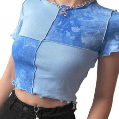 E-girl Y2k Chic Patchwork Crop Tops - Blue / S - T-Shirt