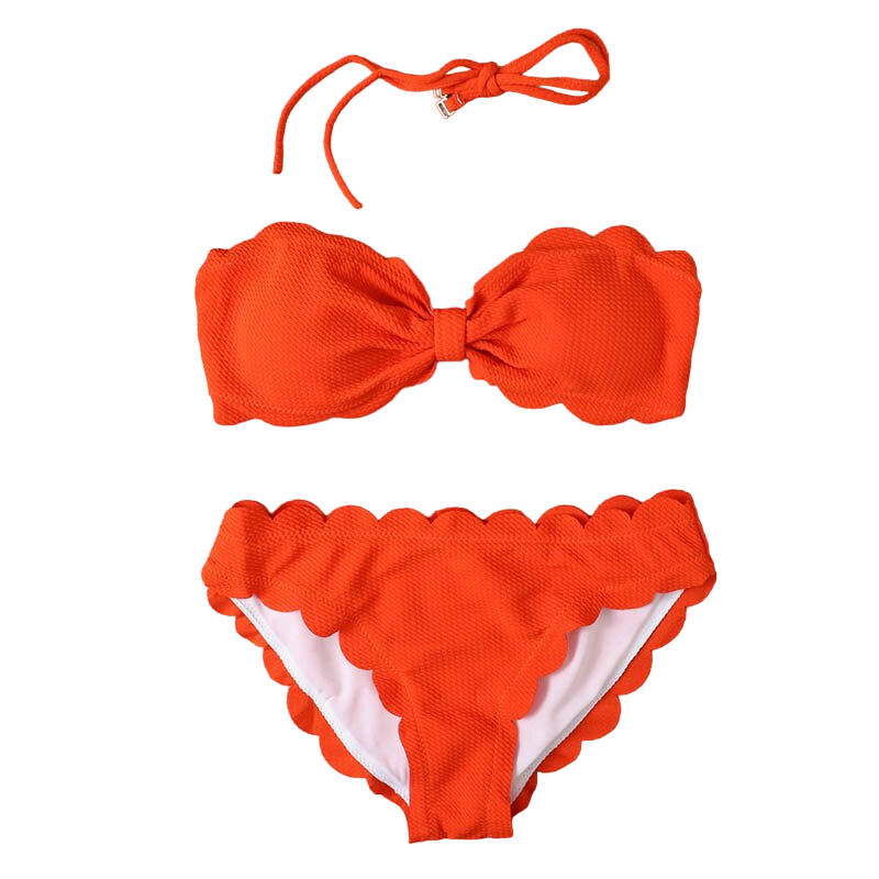 Solid Color Summer Bandeau Bikini Set - Orange / S