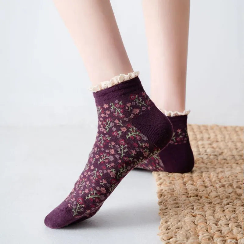 Vintage Lace Floral Cotton Socks