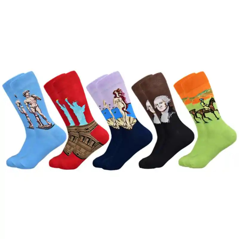 Funny Cotton Oil Painting Series Mid Tube Socks