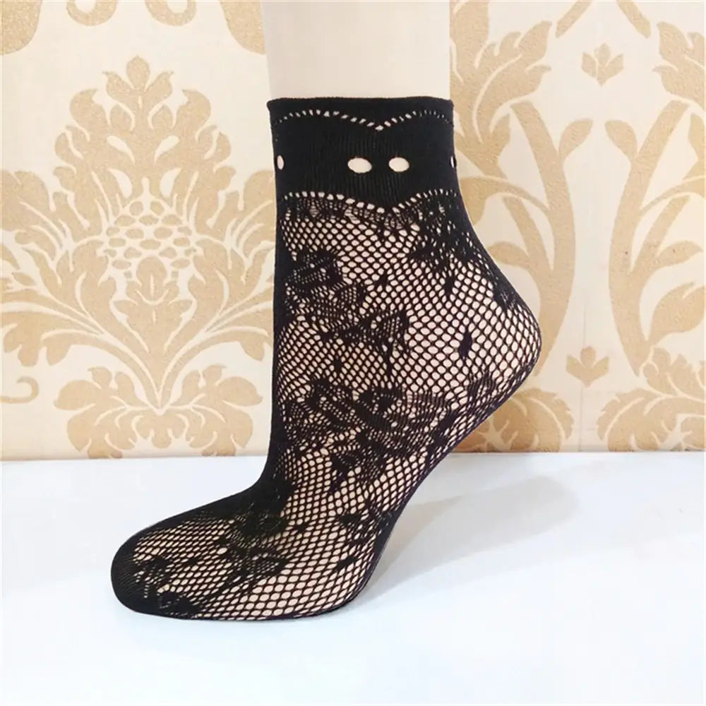 Elegant Lace Ruffle Fishnet Mesh Short Socks