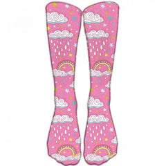 Happy Rainbow Clouds Unicorn Funny Middle Socks