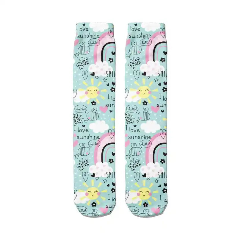 Happy Rainbow Clouds Unicorn Funny Middle Socks