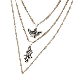 Angel And Demon Pendant Necklace - Silver