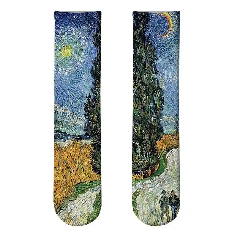 Monet's Starry Night Art Oil Painting Socks Comfortable