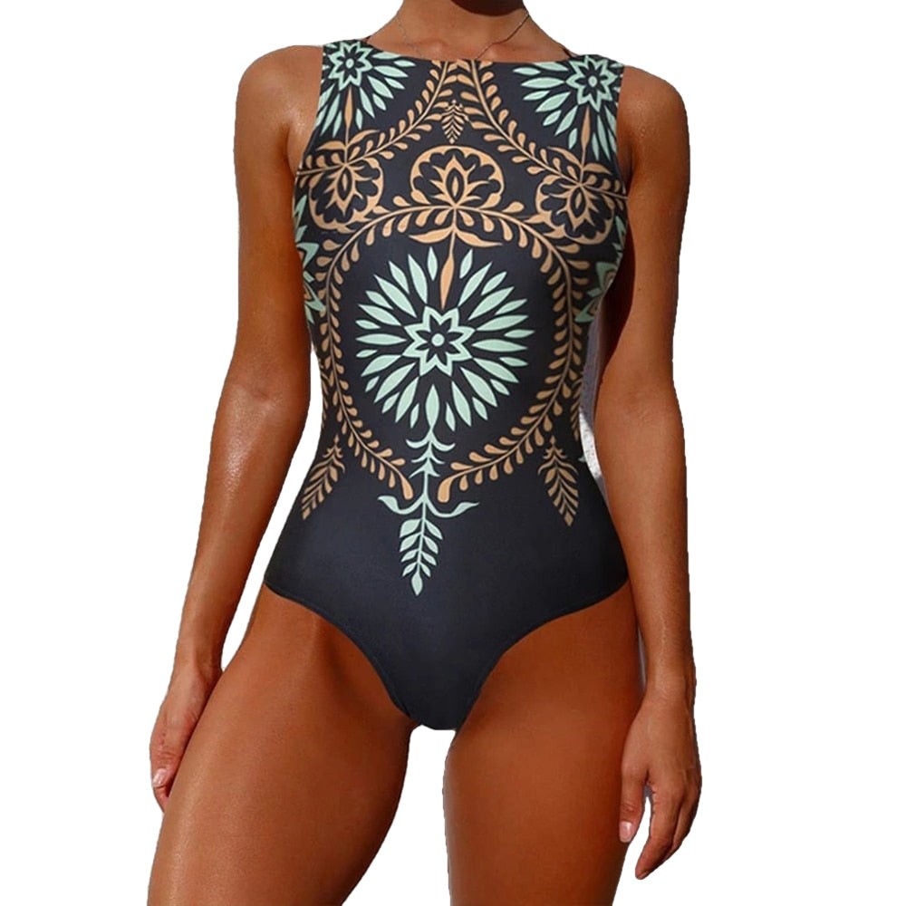 Aesthetic Floral One-Piece Swimsuit - Grey / S