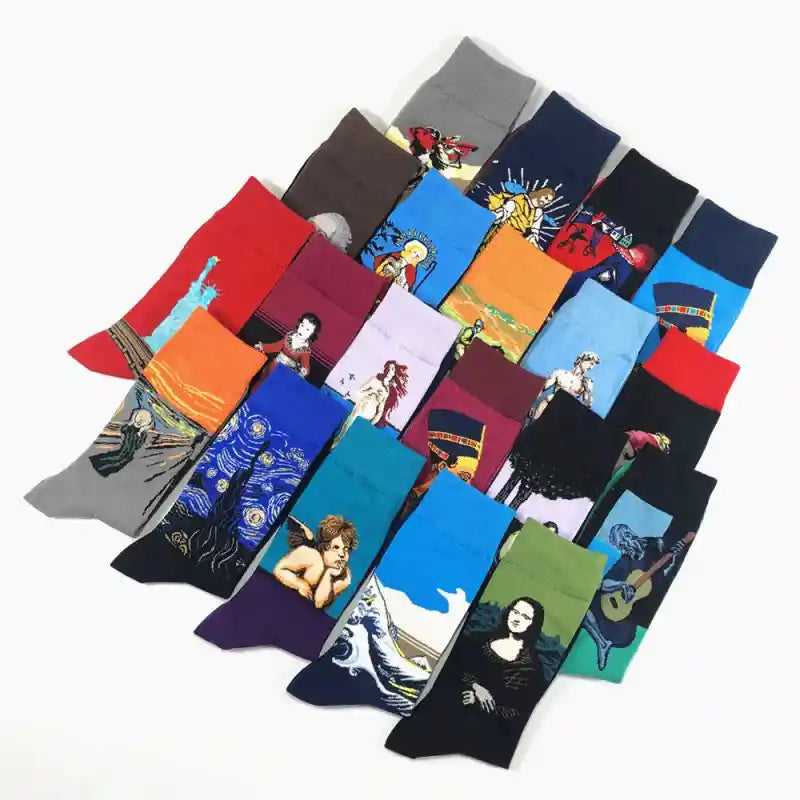 Funny Cotton Oil Painting Series Mid Tube Socks