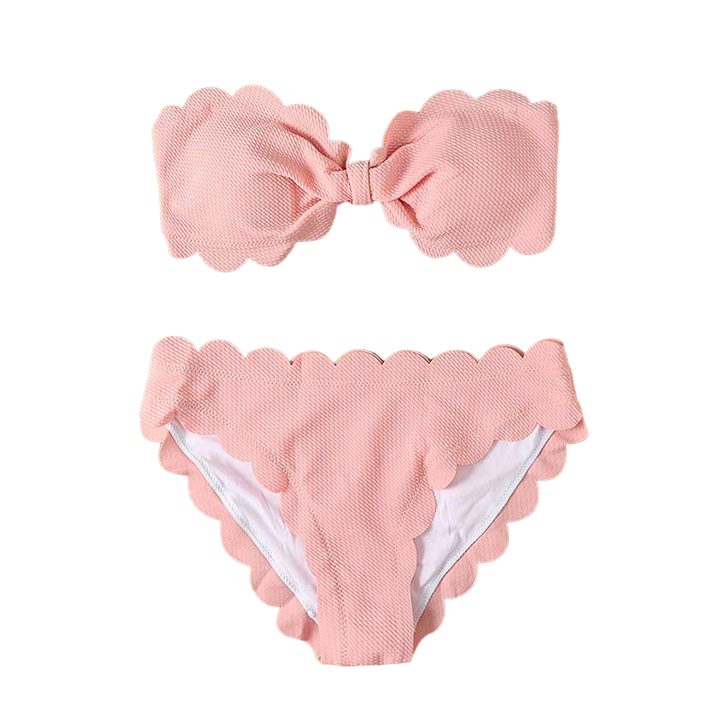 Solid Color Summer Bandeau Bikini Set - Pink / S