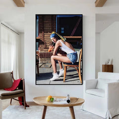 Girl Wearing Denim Bathing Suit Wall Art Canvas