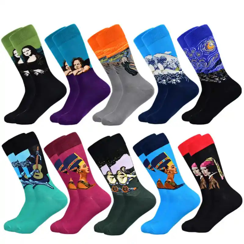 Funny Cotton Oil Painting Series Mid Tube Socks