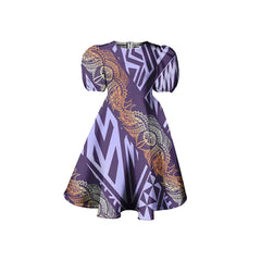 Tribal Print Puff Sleeve Midi Dress