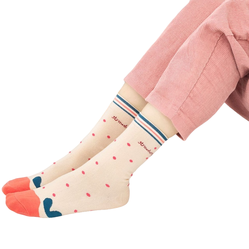 Strawberry Casual Socks - Pink / Blue Stripes / 35-39