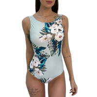 Thumbnail for Halter Floral Print One Piece Fullcolor Swimsuit - Cyan / S