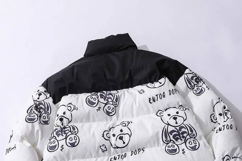 Patchwork Cartoon Bear Heated Parka