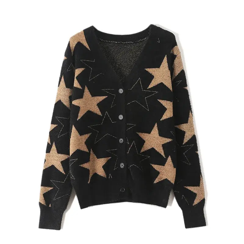 Five Point Star Knitted Cardigan Sweater