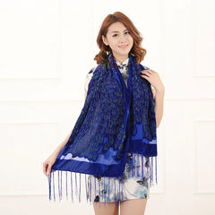 Shawl Double Peacock Silk Pashmina Tassel Cloak Poncho