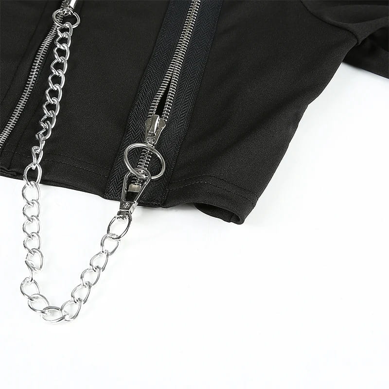 Zipper Off-Shoulder Street Blouse