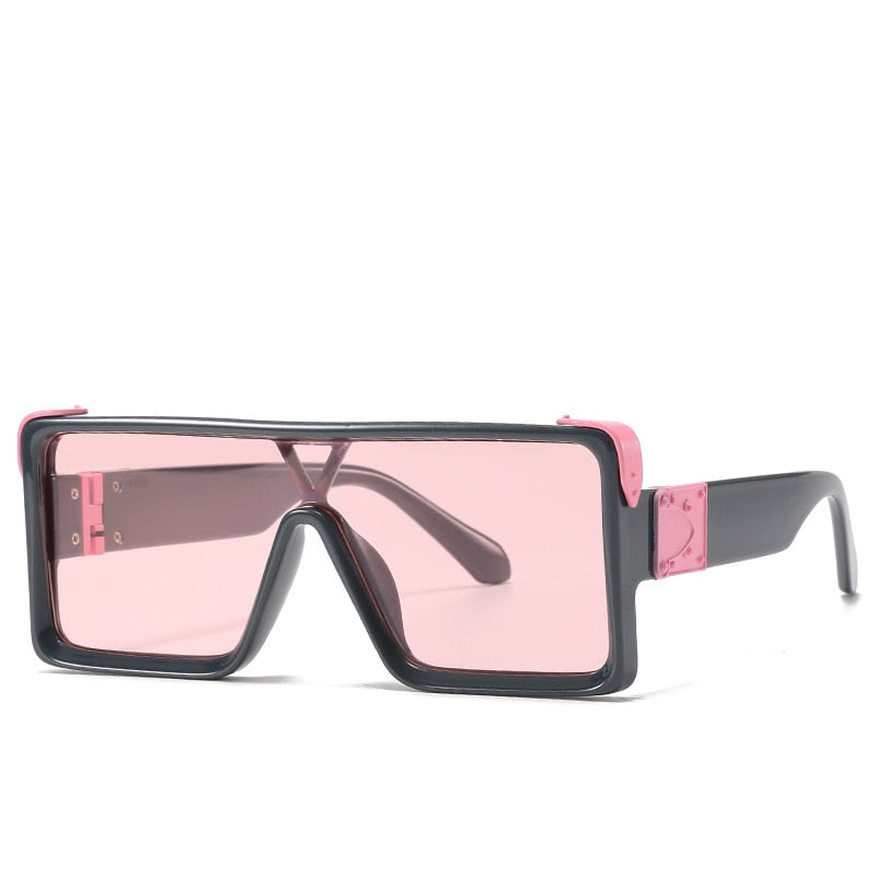 One Piece Square Sunglasses - Black-Pink