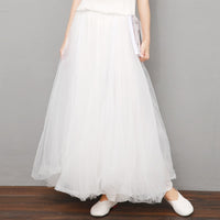 Thumbnail for Solid Color Tulle Pleated Maxi Skirt - White / One Size