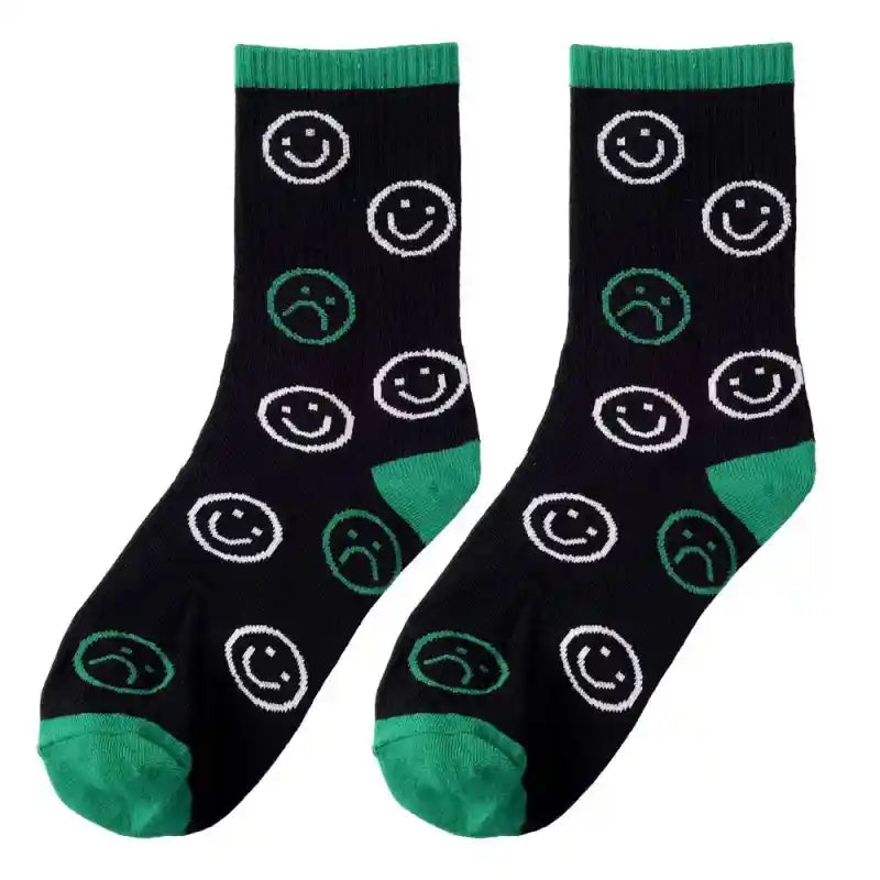 Hip Hop Style Cotton Socks With Geometric Smiley Face Design