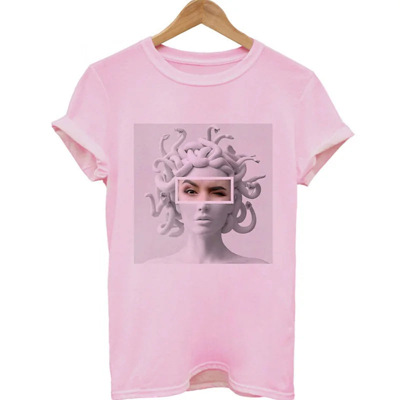 Medusa Sculpture Pink Vaporwave Print T-Shirt