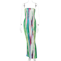 Thumbnail for Strapless Sleeveless Off Shoulder Tie Dye Print Dress -