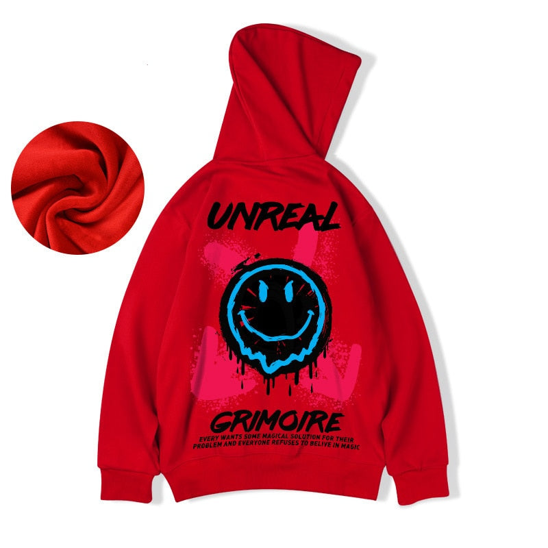 Unreal Smiley Face Oversize Hoodie - Red / M - hoodie