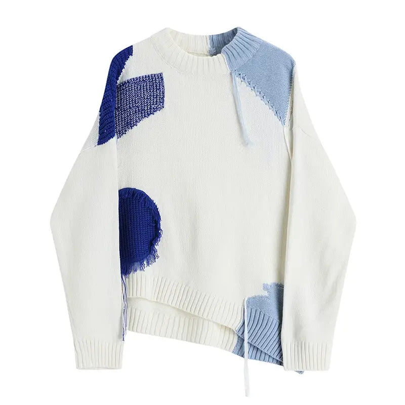 Patchwork Contrast Color Spliced Retro Sweater