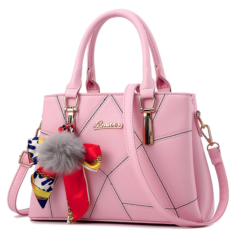 PU Leather Handbag Shoulder Handle Tote - Pink / 30cmx50cm